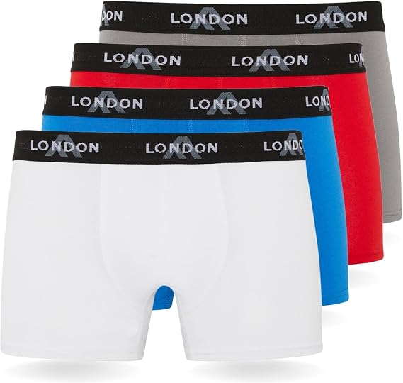 FM London Pack of 4/8 Men's Boxer Shorts, Elastic Waist, Soft