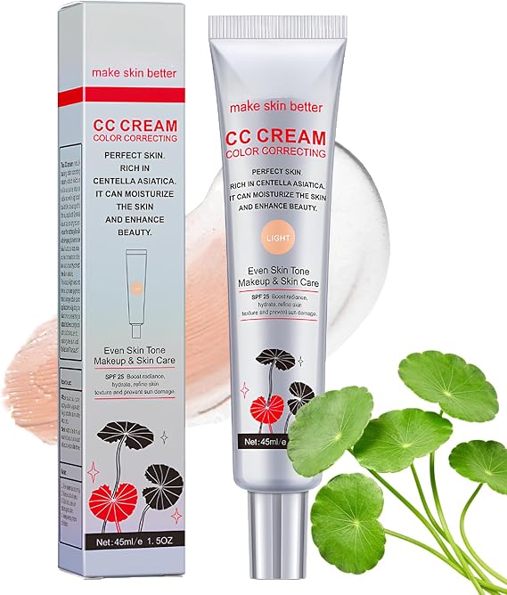 CC Cream with Centella Asiatica, Color Correcting CC Cream Foundation with SPF 25, Full Coverage Tinted Moisturiser, Korean Skincare Makeup, Hydrating, Lightweight, for Natural Radiance