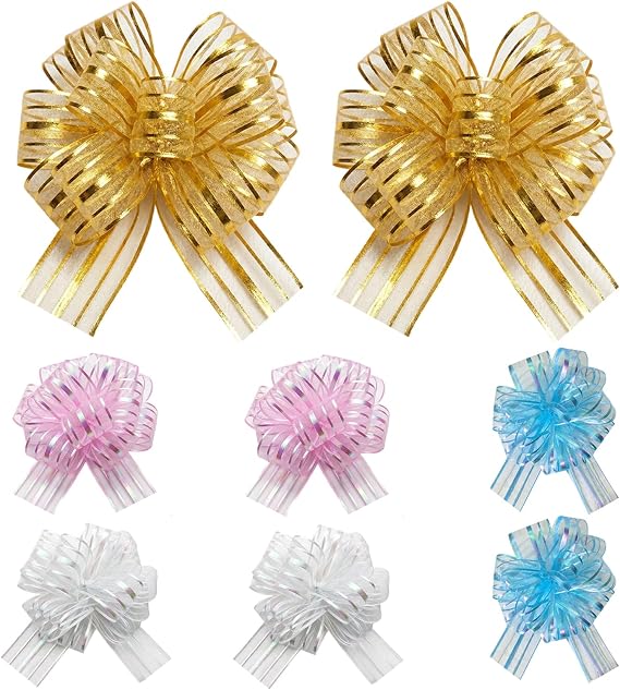 8 Pcs Large Pull Bows 6 Inches Organza Bows for Gift Wrapping Big Bow for Present Wedding Birthday Valentine's Day Flower Gift Boxes Decoration