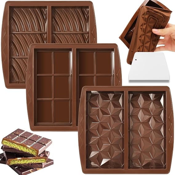 3PCS Deep Chocolate Bar Moulds Silicone,Dubai Chocolate Mould
