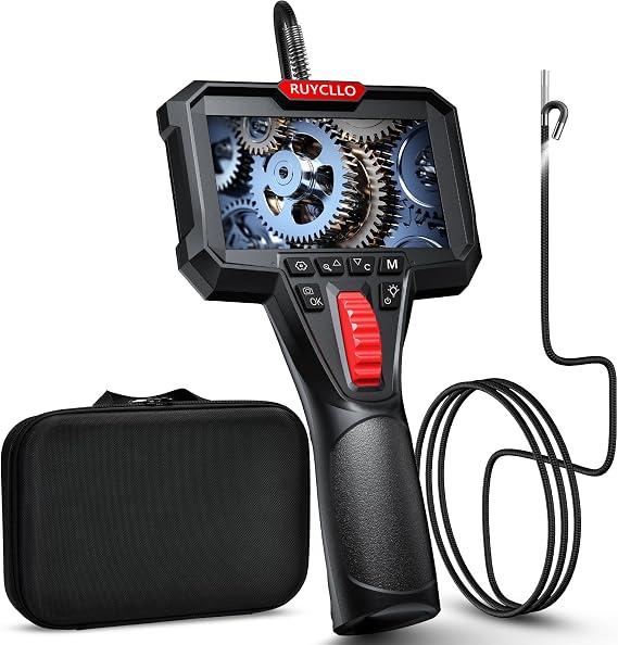 6.2mm Industrial Endoscope Camera with Light, 210° Flexible Inspection Camera with 4.3" IPS Screen, IP67 Waterproof Snake Camera with 32GB SD Card, 1080P Borescope for Pipes, Automobiles