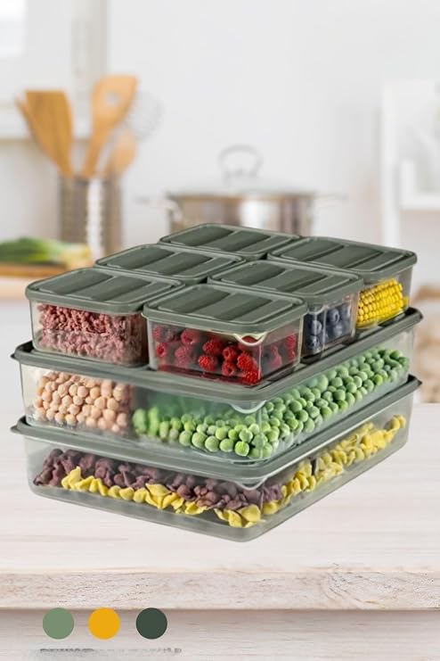 Buzdolabı Saklama Kabı Seti, 8 Parça, 25x20x25 cm, Plastik, BPA İçermez, 6x775ml + 2x3500ml, Mikrodalgaya ve Dondurucuya Uygun, Gıda Saklama, Sızdırmaz