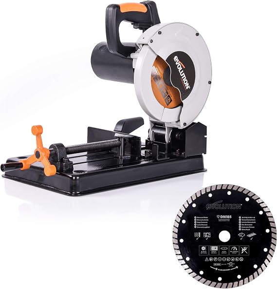 Evolution Power Tools RAGE 4 Multi-Material Chop Saw, 185 mm, (230 V) with Additional 185 mm Diamond Blade