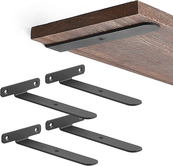 Mkono 4 Pack 6 Inch Floating Shelf Brackets, Heavy Duty Metal Shelf Brackets, Black, Wall Mount
