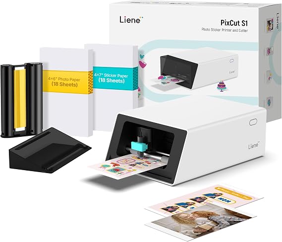 Liene PixCut S1 Color Sticker Printer & Cutting Machine - All-in-One Sticker Maker Thermal Sublimation Photo Printer for DIY Crafts, Custom Labels & Gifts, 300DPI, Precise AI Auto Cutting
