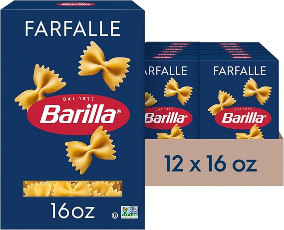 Barilla Farfalle Pasta, 16 oz. Box (Pack of 12) - Non-GMO Pasta Made with Durum Wheat Semolina - Italy's #1 Pasta Brand - Kosher Certified Pasta