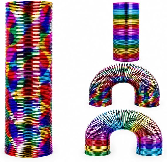 Storm&Lighthouse Metallic Chroma Rainbow Spring Toy Plastic Coil Random Design Sent Fidget Toy for Kids and Adult, Retro Magic Spring Party Bag Filler Colourful Stretchy Bouncing Fidget Toy