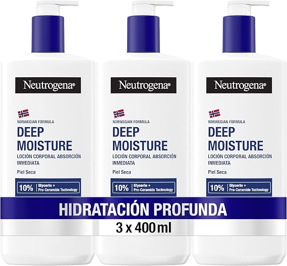 Neutrogena Norwegian Formula Deep Hydration Instant Absorption Body Lotion (3x400ml), Body Moisturizer with Pro-Ceramide & Glycerin Technology