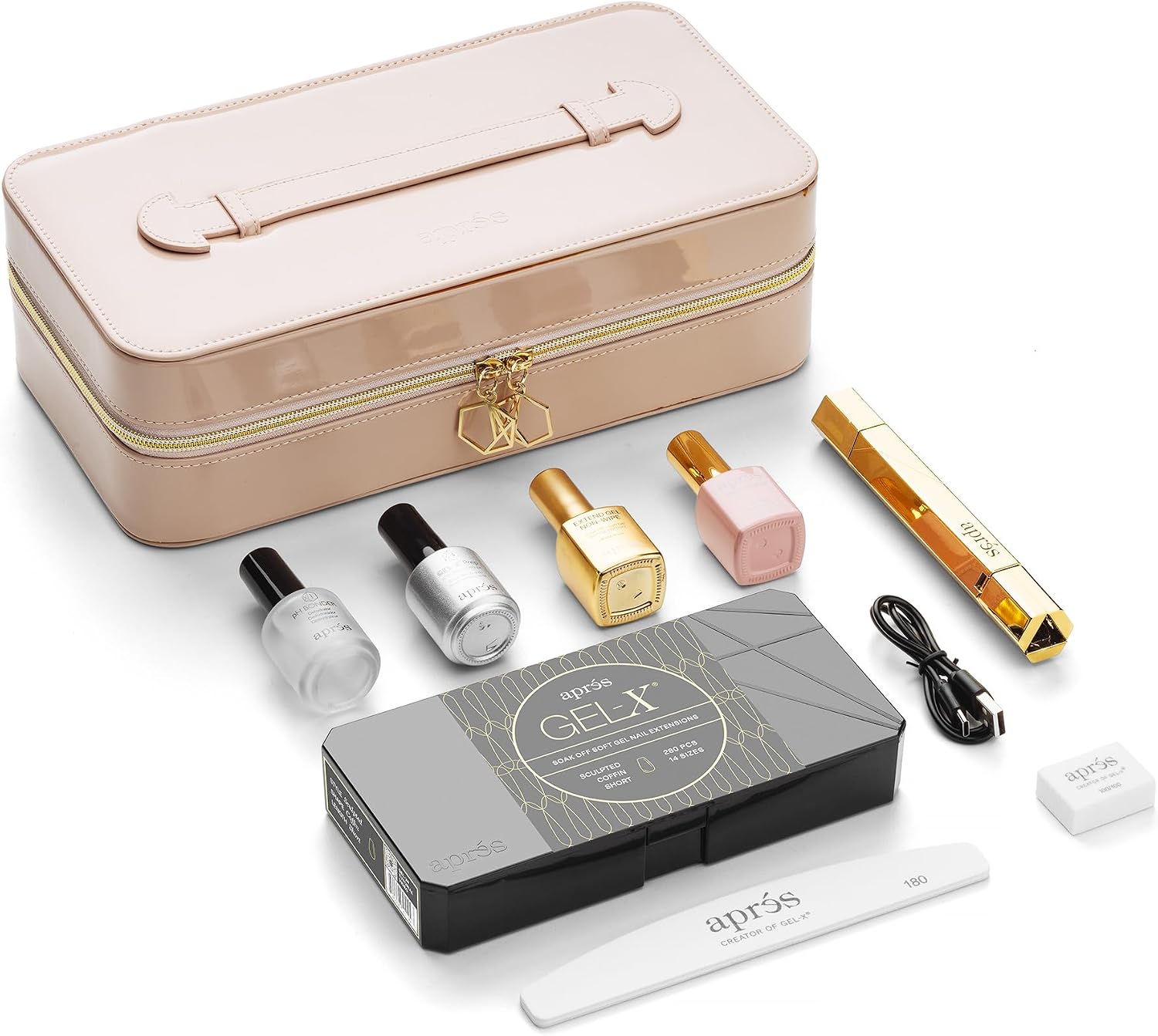Aprés Gel-X Nail Professional Starter Kit, 14 Sizes 00-9 w/ Half Sizes Included, Soft Gel Nail Tips Extension Kit, Exclusive Nude 2025 Edition (Sculpted Coffin Short)