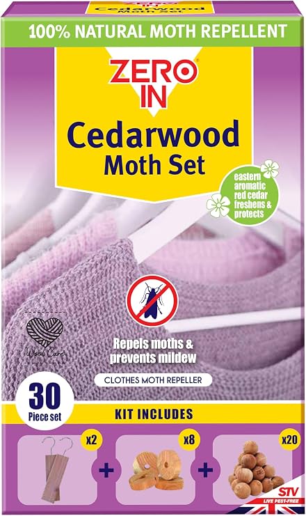 Zero In Cedarwood Moth Repellent Kit - 30 Pieces Cedar Wood Moth Repellent for Wardrobes, Anti Moth Repellent Cedar Hangers, Cedar Wood Discs, Aromatic Cedar Wood Balls, for Clothes Protection