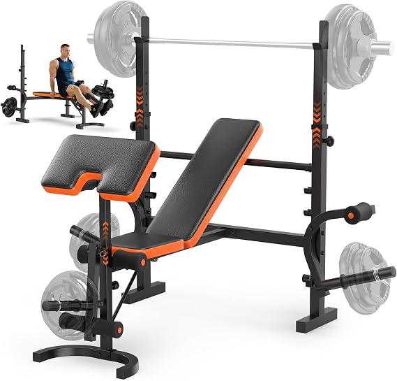 Fostoy Adjustable Weight Bench, 770lbs Bench Press with Barbell Holder