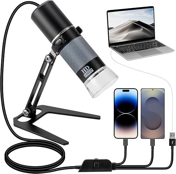 1080P USB Microscope with Metal Stand 50X-1000X Handheld Digital Microscope Camera for iPhone/Android/Windows/Mac