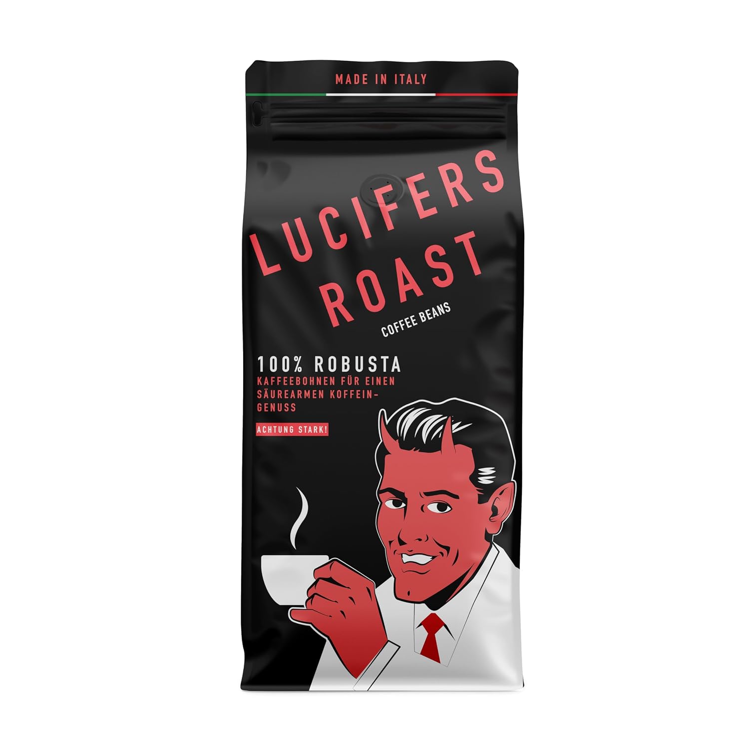 lucifers roast 1 kg coffee beans from italy - very strong espresso dark roast - low acid - for fully automatic coffee machines or portafilter - 100% robusta whole beans 1 kg