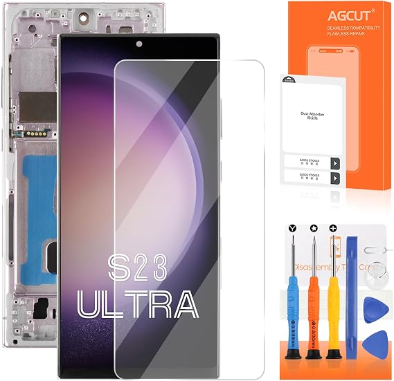 INCELL Samsung Galaxy S23 Ultra スクリーン 交換用 Samsung S23 Ultra LCD Display S918B SM-S918U LCD デジタイザー タッチスクリーン アセンブリ ラベンダー フレーム付き 米国版、指紋なし