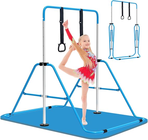 EVERYMILE Gymnastics Bars, Junior Training Kip Bar Gymnastics Equipment for Home,Adjustable Height Folding Horizontal Bar with Gymnastic Rings for Kid