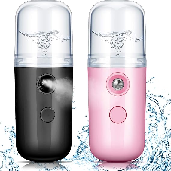 Nano フェイシャルミスター 30ml ミニフェイス加湿器 ポータブルフェイシャルスプレー USB充電式 ハンディスキンケアマシン 顔の水分補給 毎日のメイクアップ用 ブラックとピンク 2個