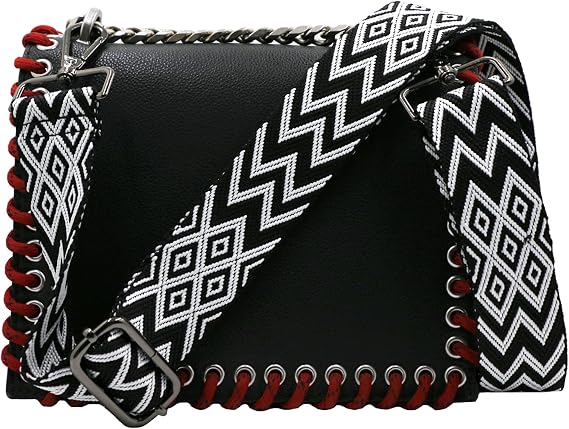 Shoulder Strap for Bags, Width 3.8 cm, Boho Bag Strap, Adjustable 80-141 cm, Shoulder Strap with Carabiner for Shoulder Bags, Crossbody Bags, Handbags (Black)