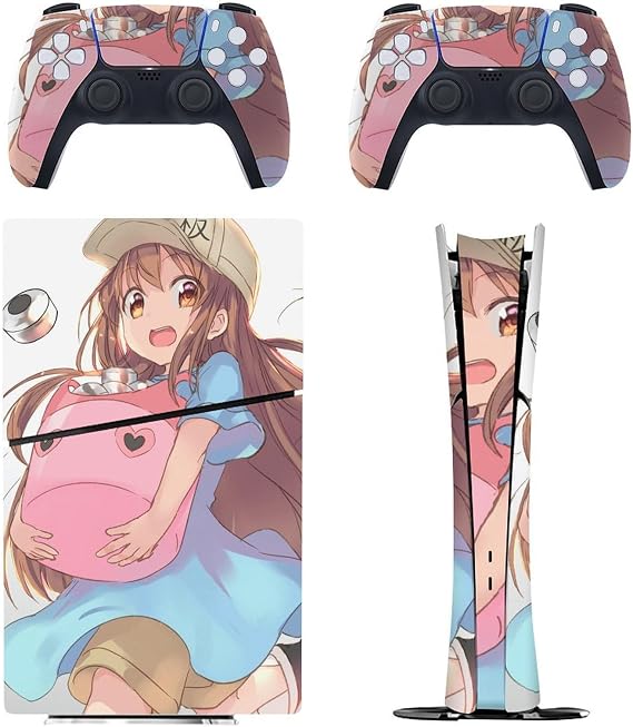 PS5 Slim 用 スキンシール 可愛いキャラクター柄 はたらく細胞 血小板 本体とゲームコントローラーに対応するステッカー 精密設計 デジタル・エディション専用 薄型シール 本体保護 スリム 傷隠し 指紋/傷/汚れ/ほこり防止 手触り/散熱良い 精密 取付簡単/繰り返し貼り付け可能
