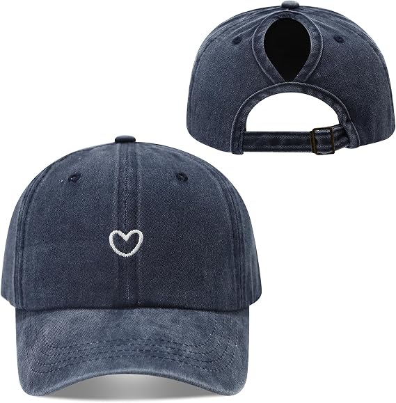 Baseball Cap Adjustable Breathable Heart Sun Ponytail Hat Unisex Casual Outdoor Sport Cap for Women Men