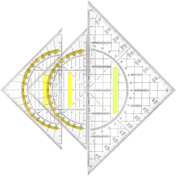 3 Piece Protractor Set, Mathematical Triangle Ruler with Handle, Square with Transparent Yellow Scale, Suitable for School, Drawing