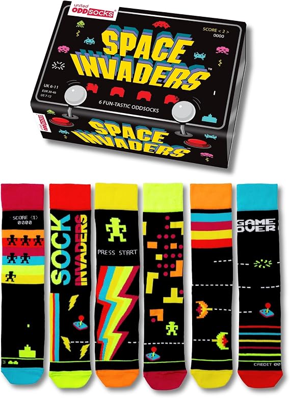 United Oddsocks Space Invaders çorap 39-46 6'lı set - çorap, Siyah, 39-46