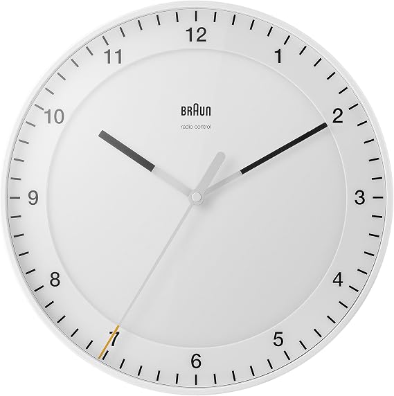 Braun BC17W-DCF Classic Large Radio-Controlled Wall Clock Central European Time Zone (MEZ/GMT+1) with Quiet Movement Easy to Read Dial 30 cm Diameter White Model