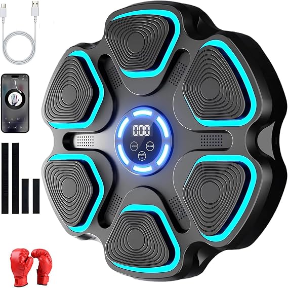 Kouamor 9 Level Speed Mode Adjustment Music Boxing Machine, Bluetooth Musical Boxing Machines with Boxings Gloves, Wall Mounted Punching Machines, for Men Women Kids