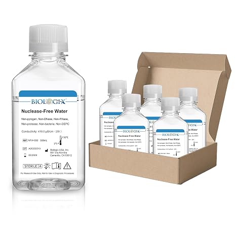Ultra Pure Water, Nuclease Free Water Molecular Biology Grade, Sterilization, DNase, RNase, Protease, Endotoxins (Pyrogen) Free, PCR/RT-PCR Certified, 500ml/Bottle, 6 Bottles/Case