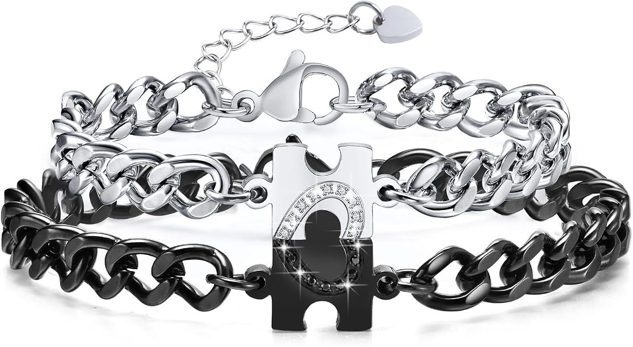 Couple Matching Bracelets Puzzle : Puzzle Bracelet for Couple 16-25 cm Relationship Gift for Men Women Boyfriend Girlfriend Husband Wife His Hers Valentine's Christmas