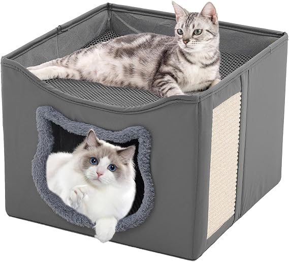 Cat House Double Layer Folding Cat Tree Scratch-Resistant Material Washable Indoor Cat Bed 41 x 41 x 35 cm