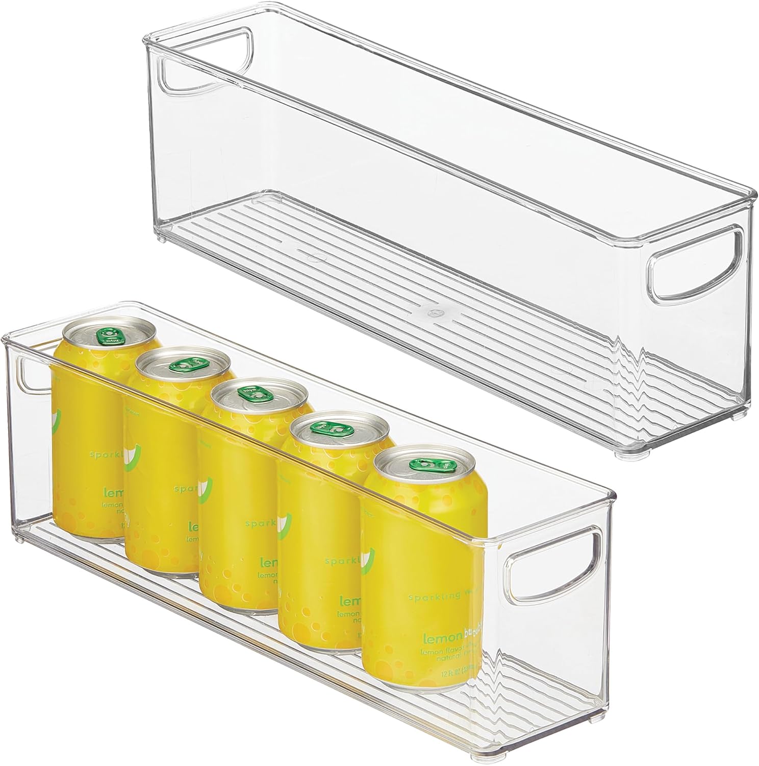 InterDesign iDesign Plastic Stackable Pantry Bin - Storage Bin with Handles for Cabinets or Fridge - Set of 2 - Clear