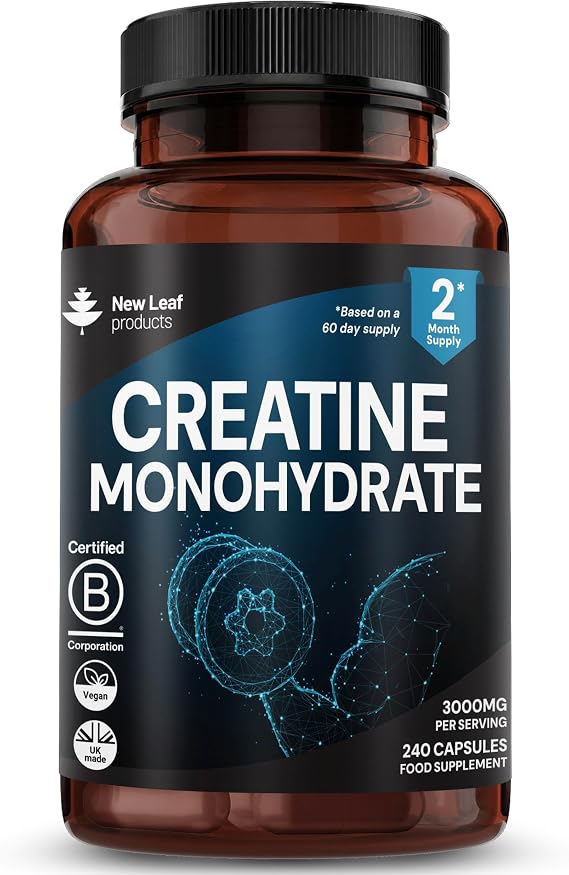 New Leaf Creatine Monohydrate Capsules 3000mg, High Strength 240 Capsules
