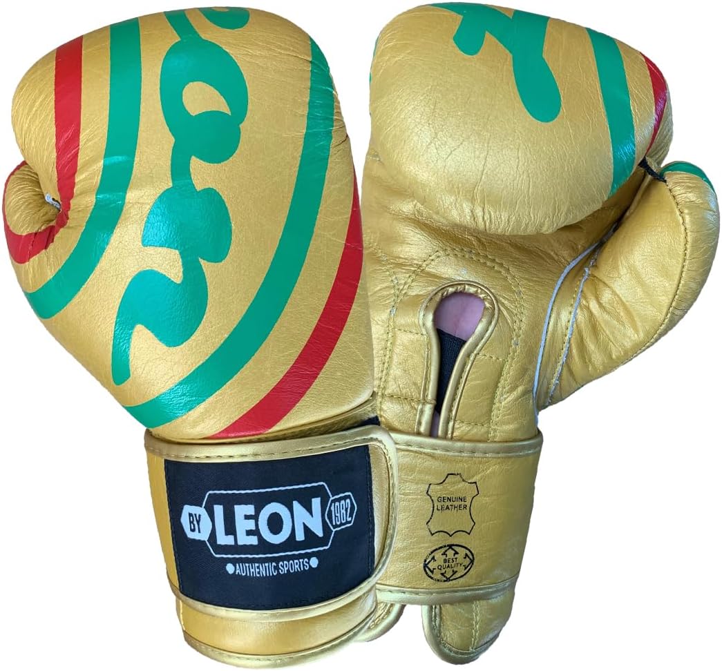 Leon Curved Leather Kick Boxing and Muay Thai Gloves Gold