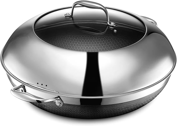 HexClad 14" Hybrid Non-Stick Wok & Lid Induction Safe Dishwasher Safe