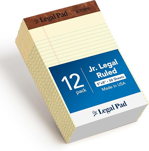 TOPS 12,7 x 20,3 cm Yasal Bloknotlar, 12’li Paket, The Legal Pad Markası, Dar Çizgili, Sarı Kağıt, Her Yazı Bloknotunda 50 Yaprak, ABD’de Üretilmiştir