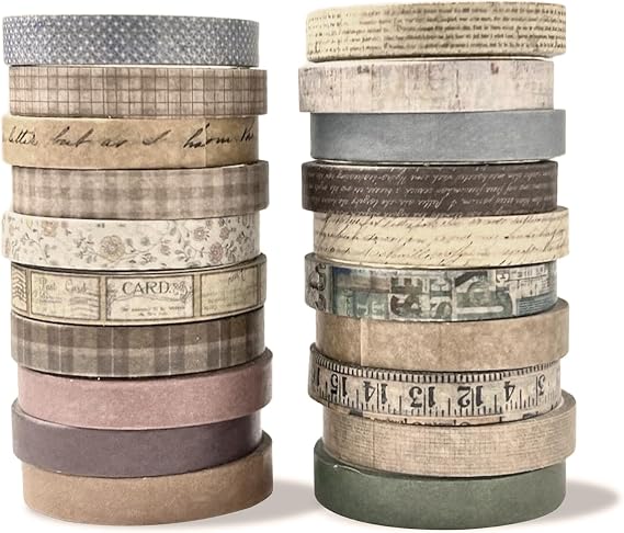 20 Rolls Washi Tape | Scrapbook Tape | Washi Tape for Scrapbooking | Decorative Tape | Scrapbook Accessories | Scrapbooking Supplies | Coloured Masking Tape for Journal Wrapping(Vintage