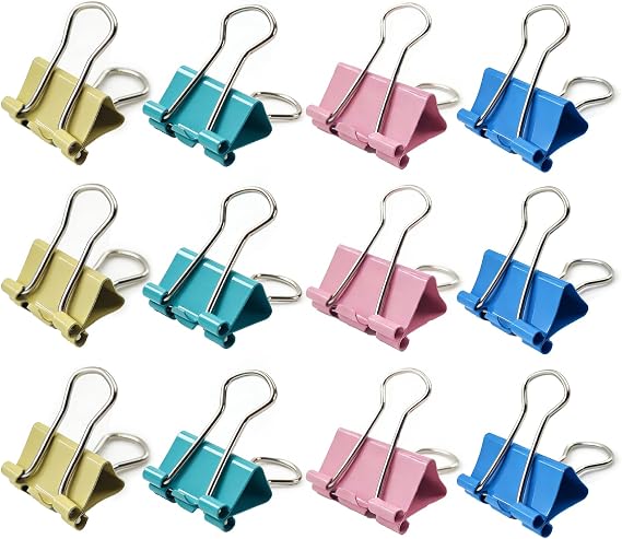 60 Pcs Binder Clips, Colored 25mm Bulldog Clips, Metal Foldback Clips Medium Paper Clips Paper Clamps Binder for Office Supplies, Home, Kitchen, Shops, School Document Organizing(4 Color)