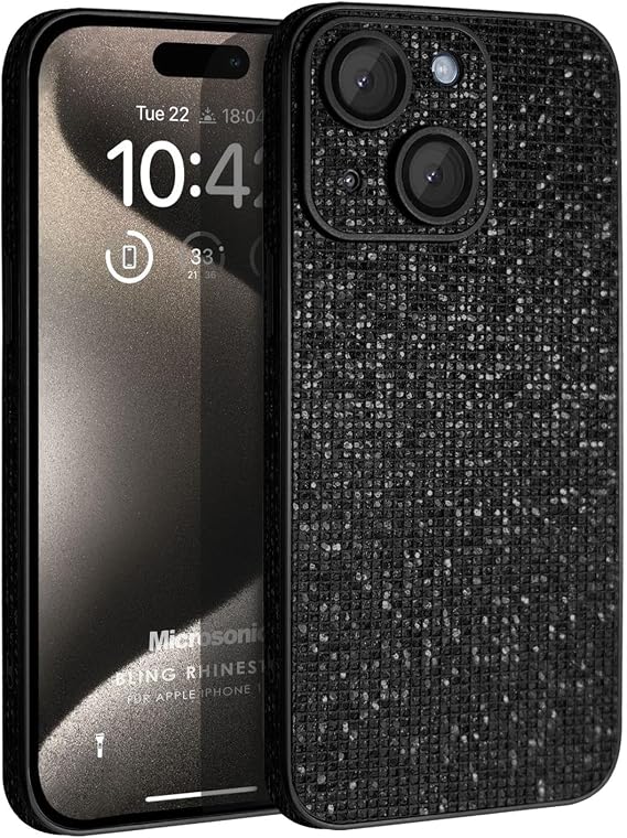 Microsonic Apple iPhone 15 için Kılıf Bling Rhinestones Siyah [iPhone 15 ile Uyumlu Kılıf - Siyah]