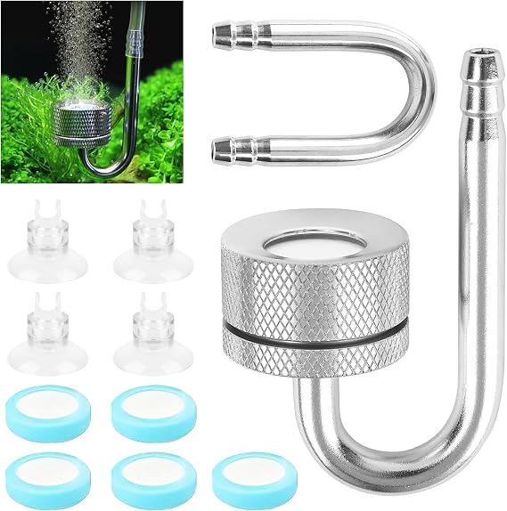 CO2 Diffuser Aquarium, Aquarium Atomiser, CO2 Diffuser with Suction Cups and U-Pipe, Carbon Dioxide Diffuser, Glass Tube, Aluminium Alloy Aquarium Bubbler Accessories for Aquarium, Freshwater Fish