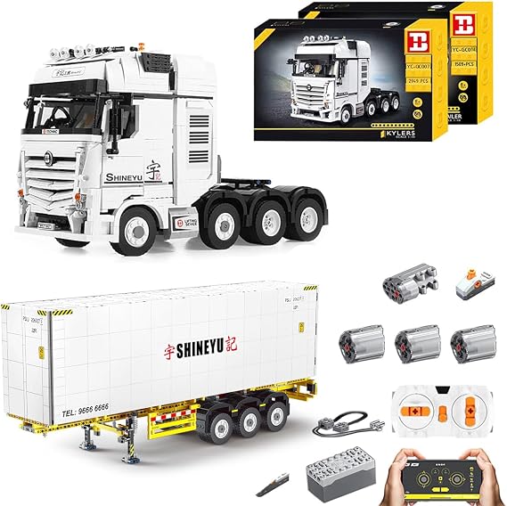 Technic Truck with Trailer, 2.4G RC Heavy Truck Construction Set Technic Building Set with Motors, 4466 Pieces Construction Toy Compatible with major brands