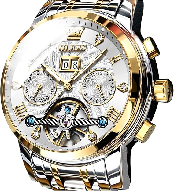 OLEVS Wristwatch, Men's, Fashionable, Business Watch, Waterproof, Analog Quartz, Silver, Popular Men's Watch, Stainless Steel Band, Date and Day, Roman Dial, Pressure Resistant, Easy to Read