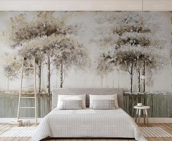 Photo Mural Wallpaper Oil Painting Trees Forest 400x255cm Wall Decor 3D Effect Murals for Living Room and Bedroom -MIWEI Wallpaper-ZXY-23965