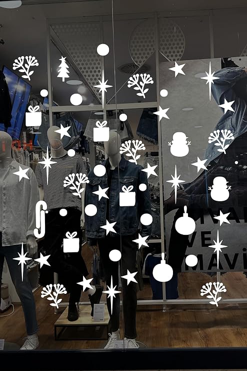 Yılbaşı Vitrin Süsleme Seti, Hediye Paketi Çiçekler ve Yıldızlar Temalı, Kendinden Yapışkanlı Folyo Sticker, Ev ve Mağaza Dekorasyonu için