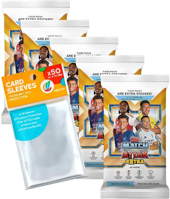 Bundle with Match Attax Champions League 2025/26 Extra Trading Cards - 5 Boosters + Exclusive Collect-it Cases