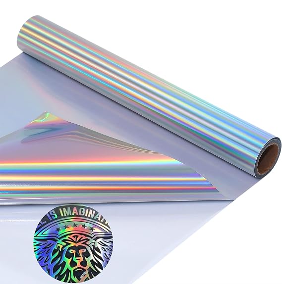 Rainbow Plotter Film Textile Holographic HTV 30.5 cm x 214 cm Holographic Vinyl Film Plotter Flex Film for Cricut and Silhouette Cameo Textile Transfer Film for Iron-On DIY T-Shirt