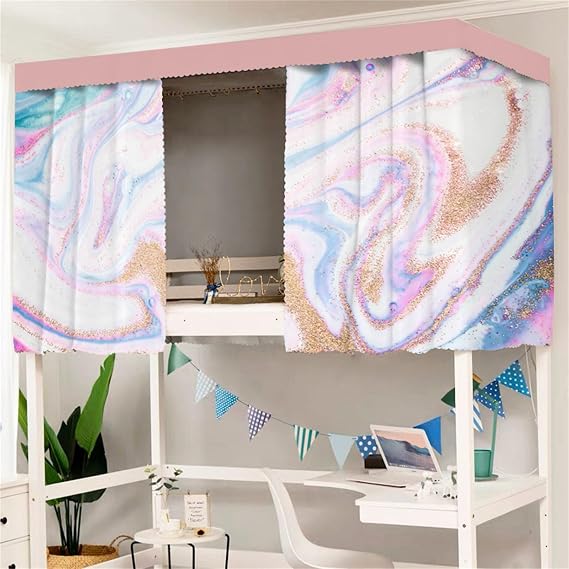 FANSU Students Dormitory Bunk Bed Curtain, Marble Pattern Cabin Bunk Bed Tent Curtain Breathable Dustproof Lightproof Single Sleeper Privacy Shading Cloth for Home School Dorm (Pink,1.5x2m)