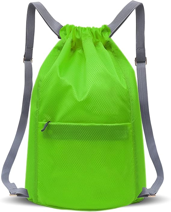 Waterproof Gym Backpack with Drawstring, Sport for Women and Men, Large Capacity Foldable Drawstring Bag, Backpack for Hiking, Camping, Travel, Swimming (Green)