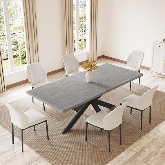 JIEXI Dining Set for 4-6 People Extendable Dining Table Modern Grey MDF Wooden Table Suitable for Living Room Kitchen Meetings
