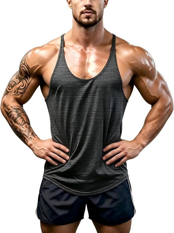 Men's Muscle Stringer Tank Top Workout Stringer Tank Top with Y-Back Bodybuilding Fitness Shirts