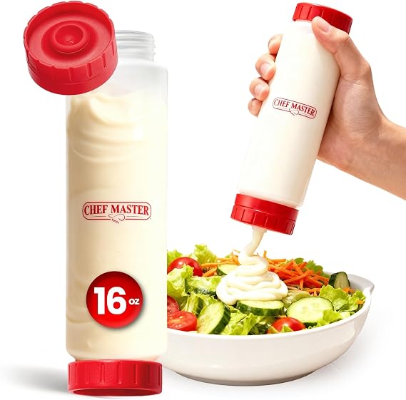 Chef Master Squeeze Bottles for Sauces (16oz) - Inverted, FIFO Refillable Bottle - Condiment Squeeze Bottles for Liquids, Sauces, Batter & Dressing - Made for Restaurants, Diners & Food Trucks - 90290
